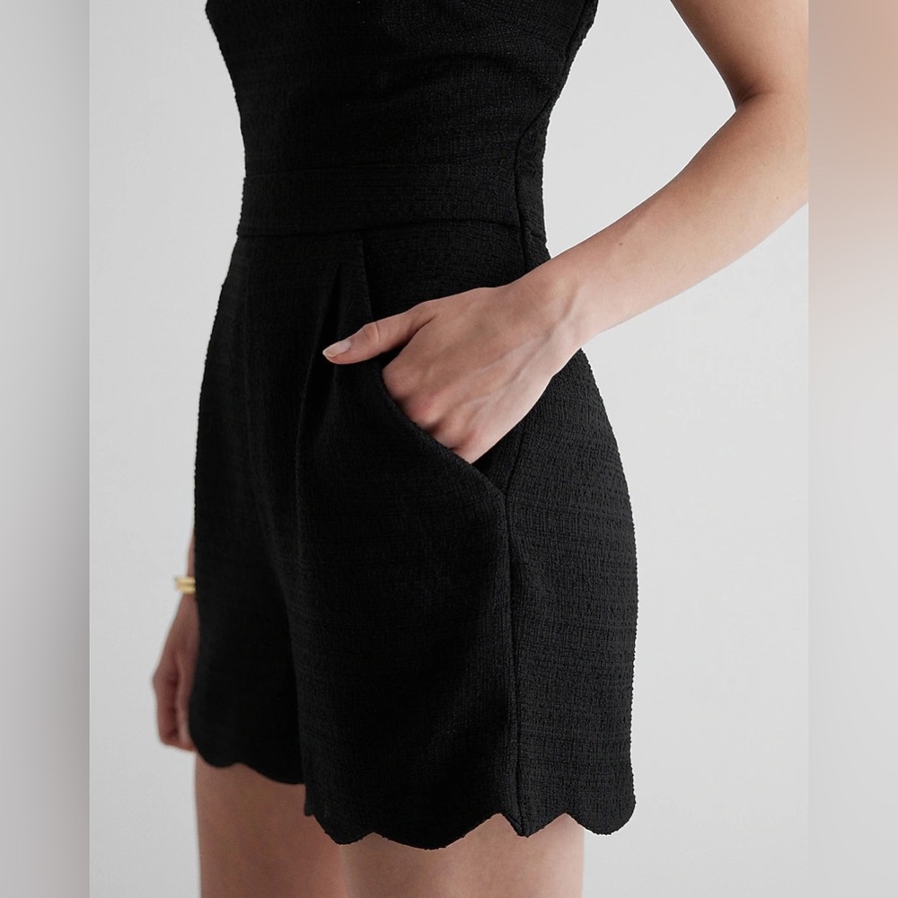 Express Black Strapless Scallop Romper - Picture 3 of 9